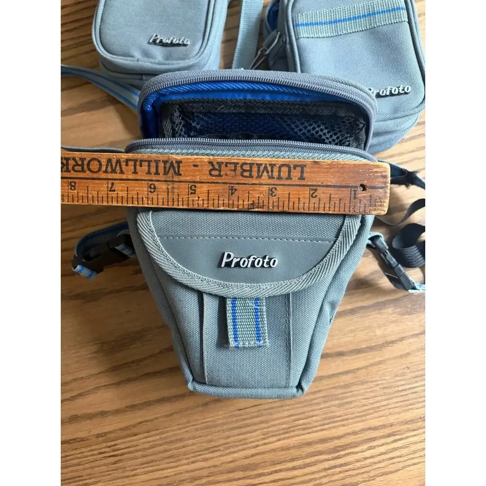 Vintage Profoto Gray Blue Camera Bags Shoulder Strap Zipper Pockets Set Of 3